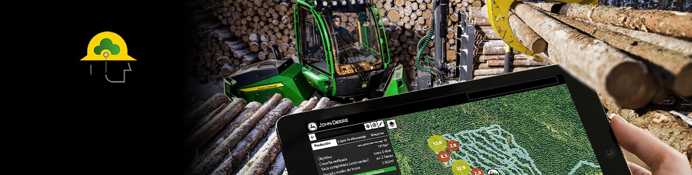 John Deere skogsmaskin och dator skärm